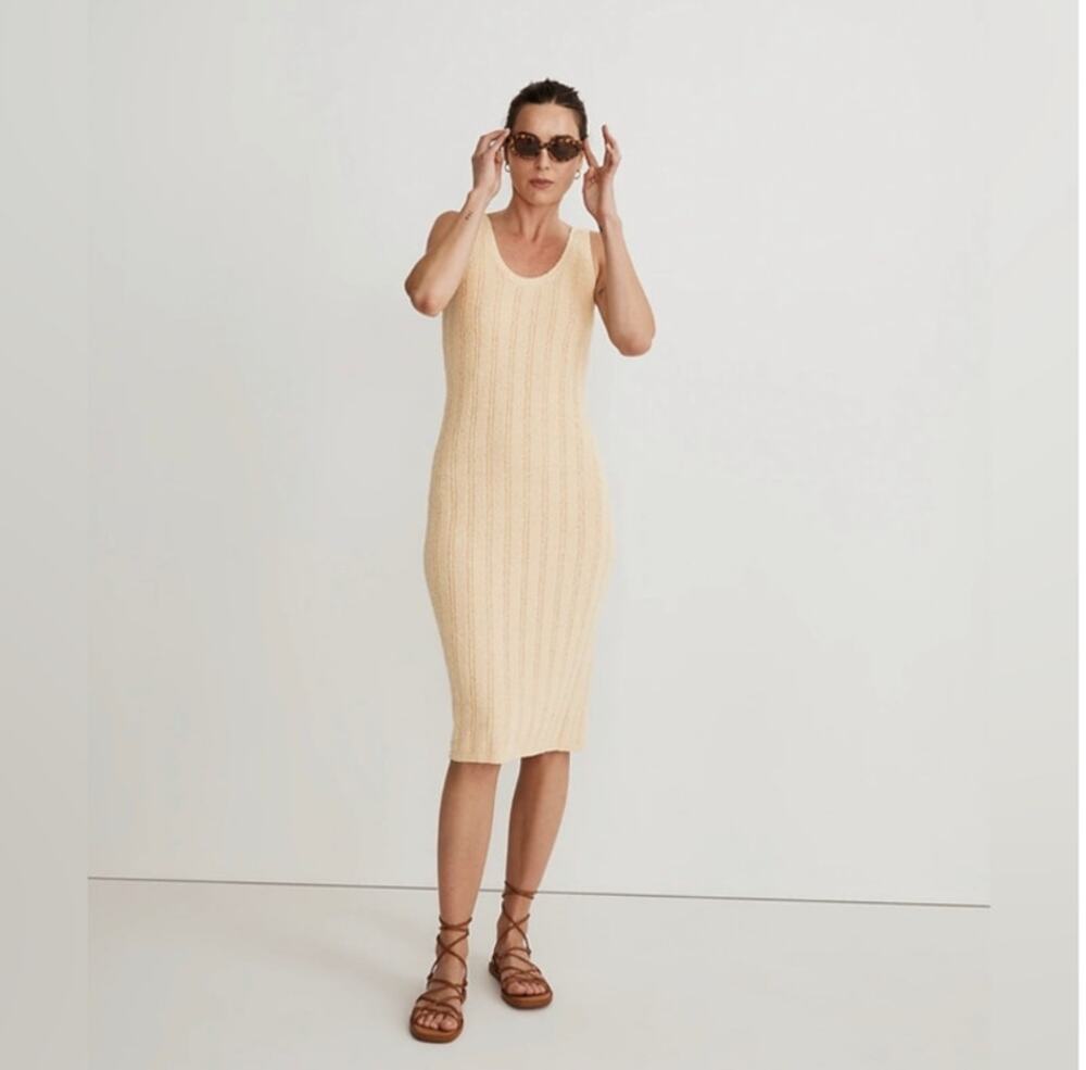 Madewell Nude Beige Ribbed Sleeveless Midi Sweater Dress Womens Large